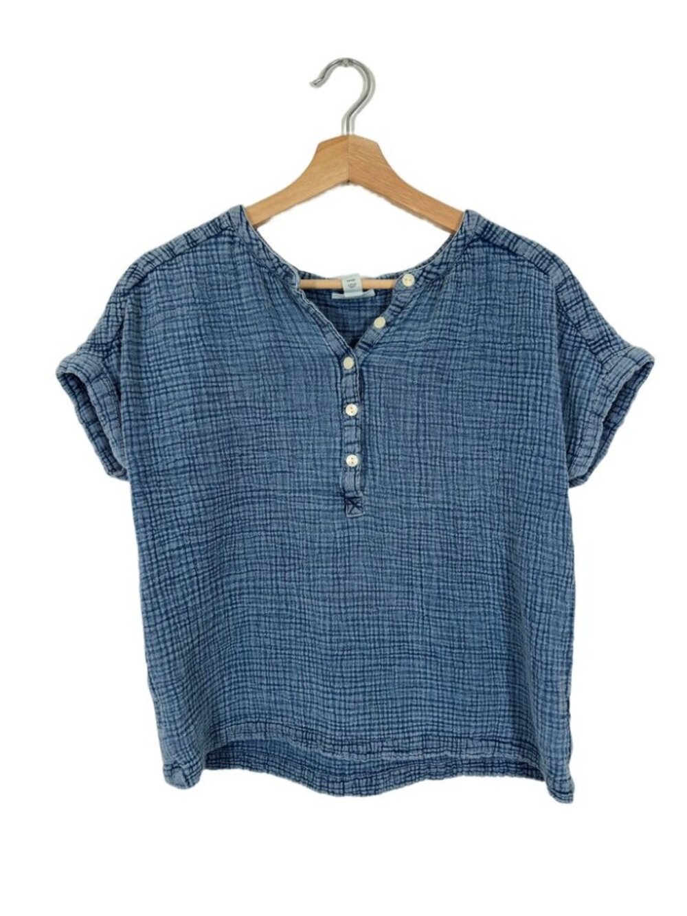a.n.a Women's Henley Top Size S Blue Casual Coastal Lightweight Relaxed Comfy